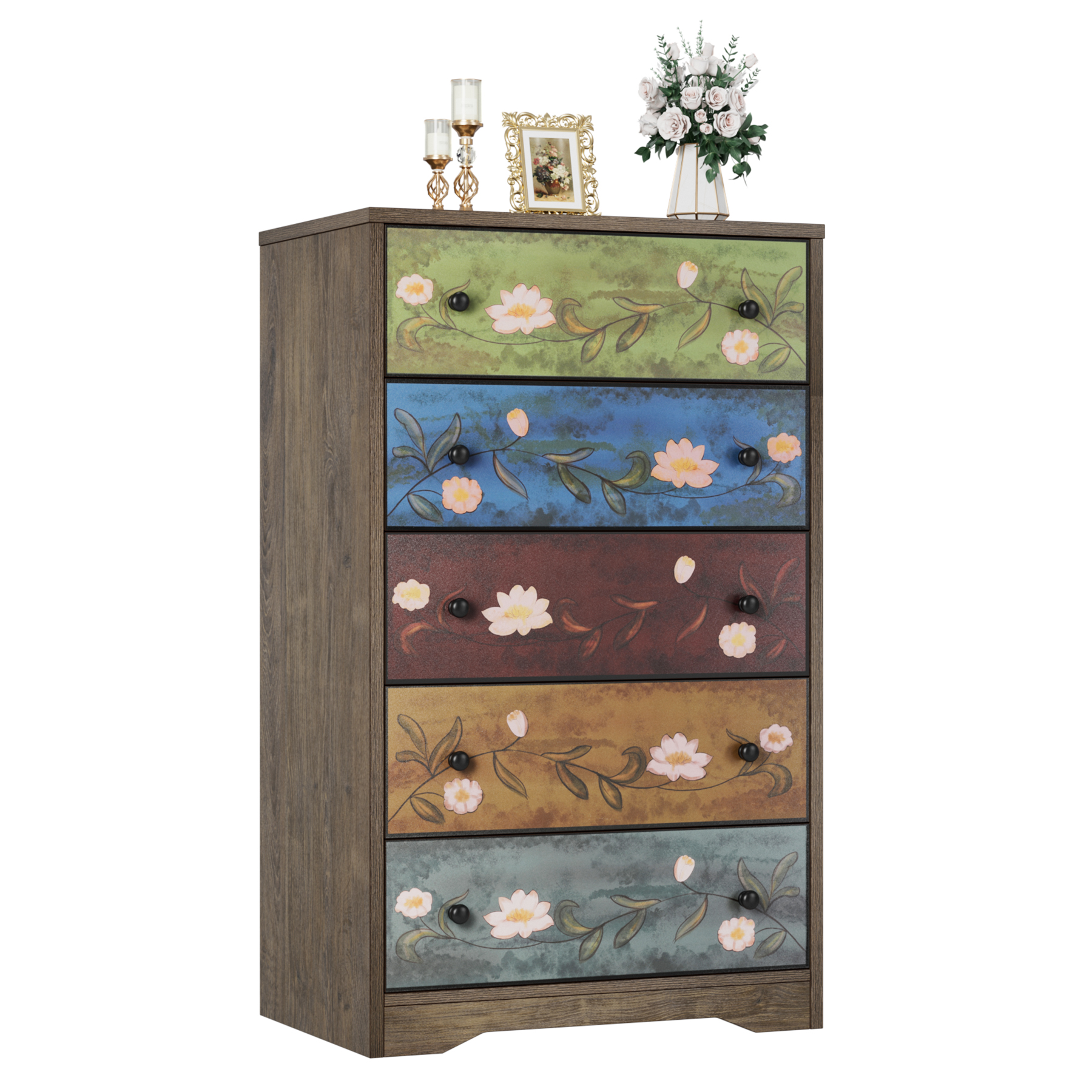 Homfa 5 Drawer Dresser, Accent Dresser Chest of Drawers for Bedroom