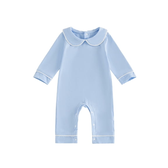 Cenuakty Baby Fall Romper White Trim Long Sleeve Doll Collar Full Length Jumpsuit for Infant Boys and Girls
