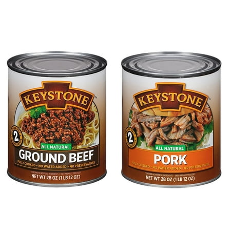 Keystone Ground Beef & Pork 28 Oz (Pack Of 1 Each) All Natural, Fully Cooked, No Preservatives Or Additives | Ready-To-Eat Shelf-Stable Canned Meat For Quick Meals, Camping And Emergency Can
