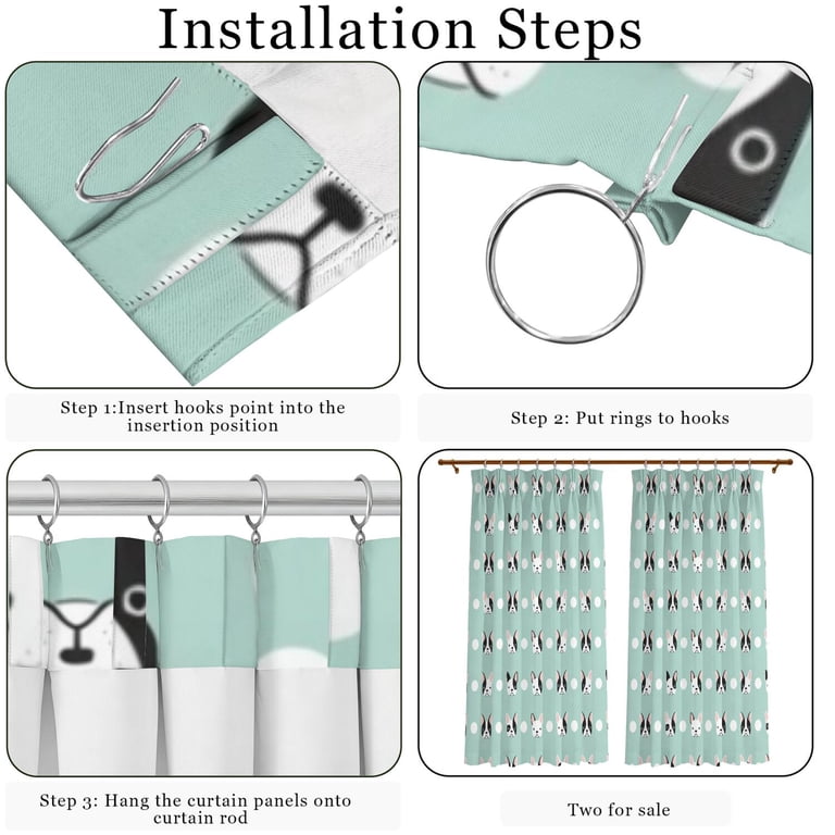 Franch Pattern French Bulldog and Dot Blue Pattern Pinch Pleated Blackout Curtains ...