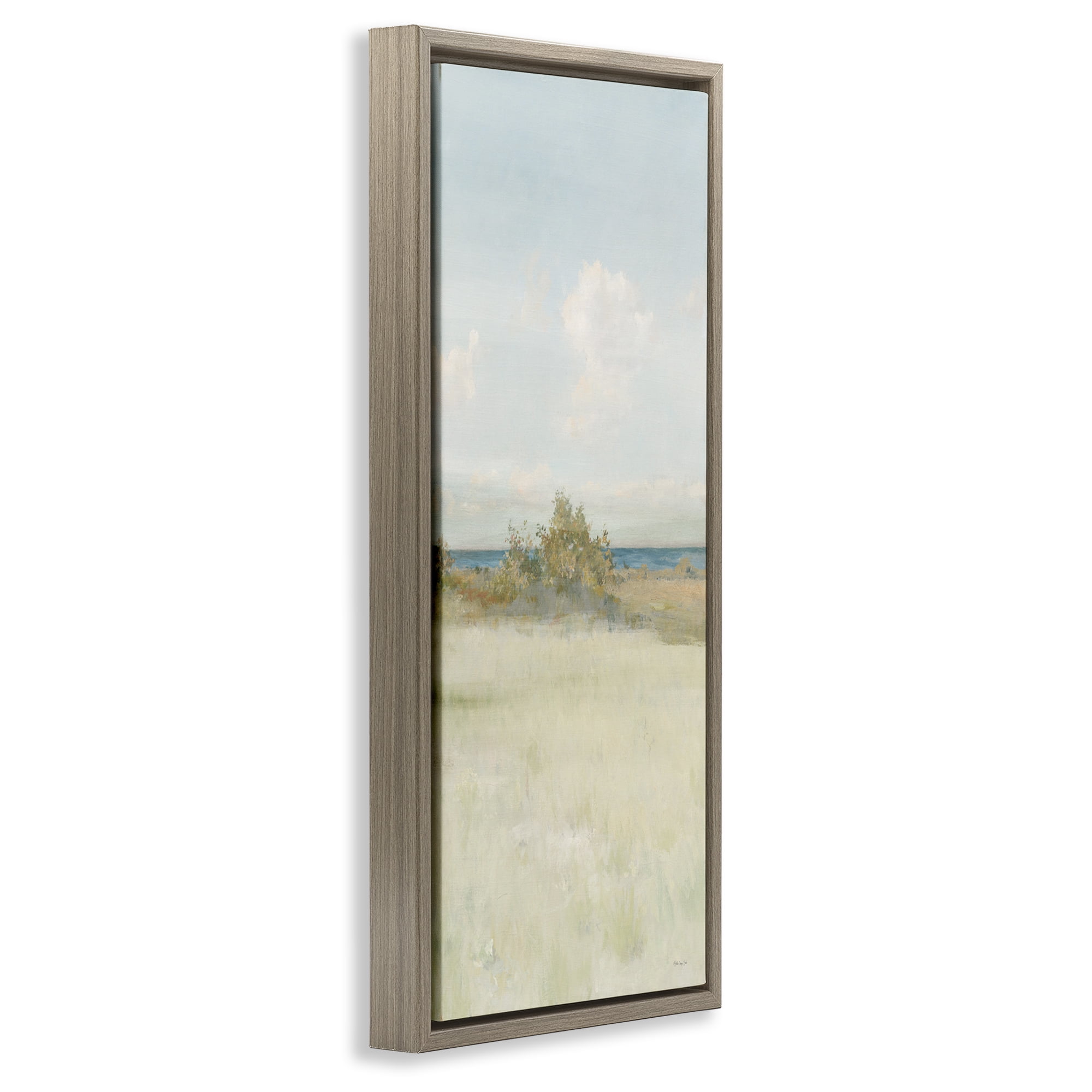 Stupell Industries Vegetation on Beach Landscape Painting Brown Floater Framed Canvas Art Print Wall Art, 11 x 25