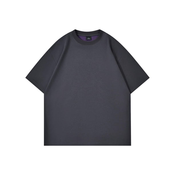 Blusas y camisas de manga corta y cuello redondo para hombre, blusas casuales de dos caras de color liso con cuello redondo y manga corta para hombre.