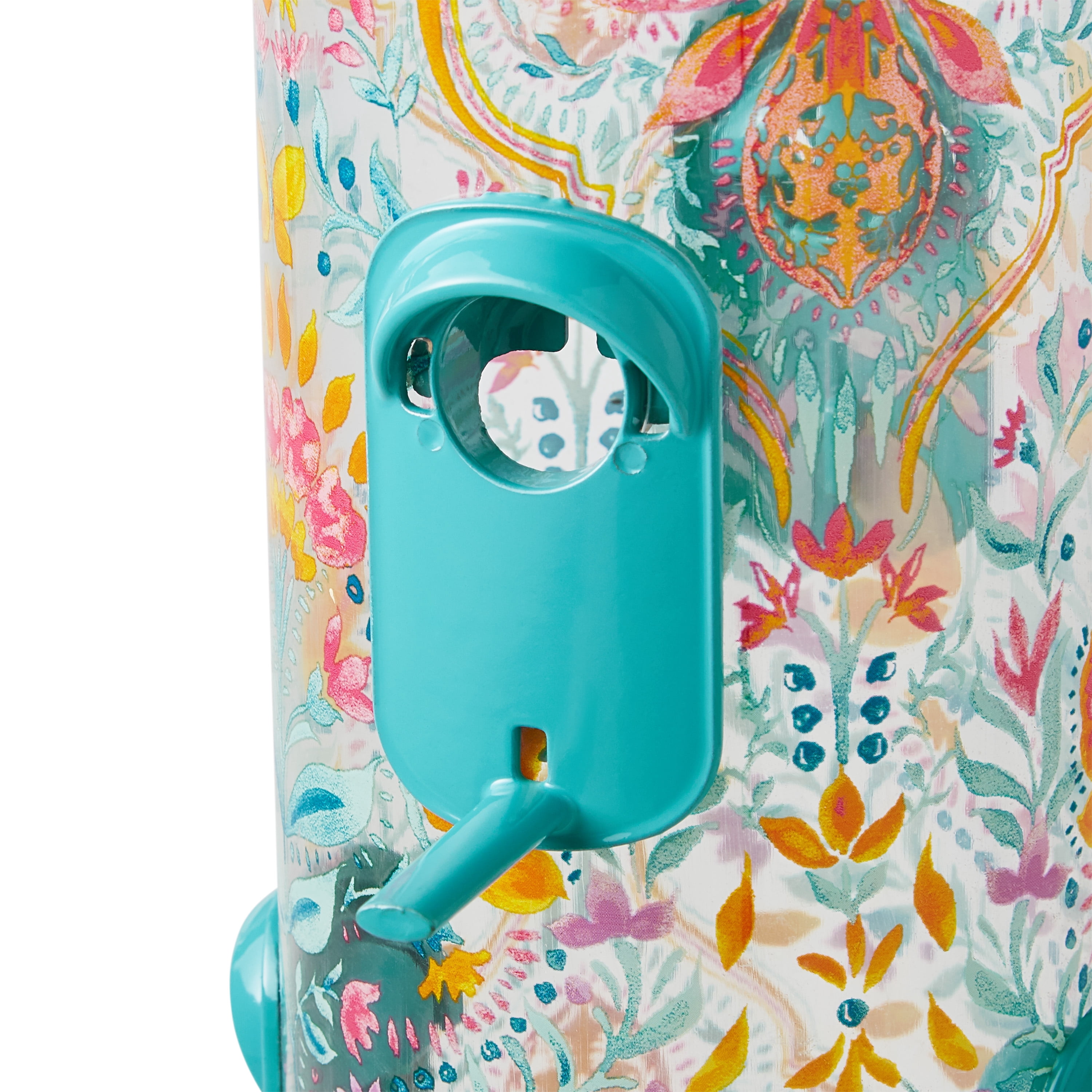The Pioneer Woman Folk Geo Plastic Deluxe Easy Clean Tube Bird Feeder 2.8QT, Floral Teal