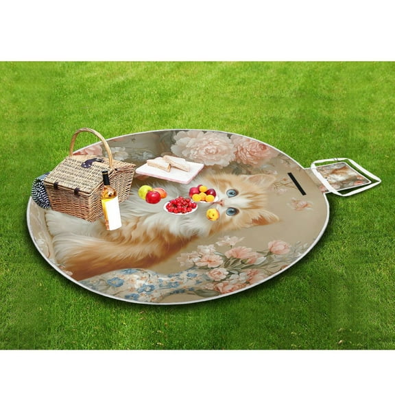 Picnic Blankets Teencool Beach Blanket Creatively Charming Cat in Floral Wonderland Pattern Outdoor Blanket for Travel