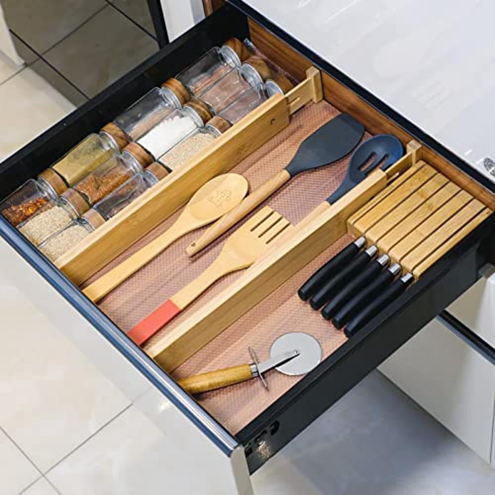 4PC 16.8-21.8 Inches Adjustable Bamboo Drawer Dividers, Expandable Kitchen Drawer Organizer for Large Utensils, Drawer Separators Organizationw