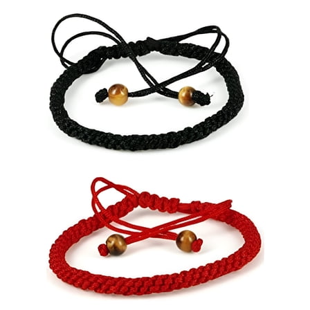 LUOS 2pc Handmade Kabbalah Red String Bracelet with 2 Simulated Tiger Eye Bead- Good for Prosperity and Success