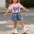 thumbnail image 6 of YHAJDS Girl 2 Piece Summer Outfits Bow Short Sleeve Crewneck Tee Elastic Waist Jeans Shorts Set, 6 of 7
