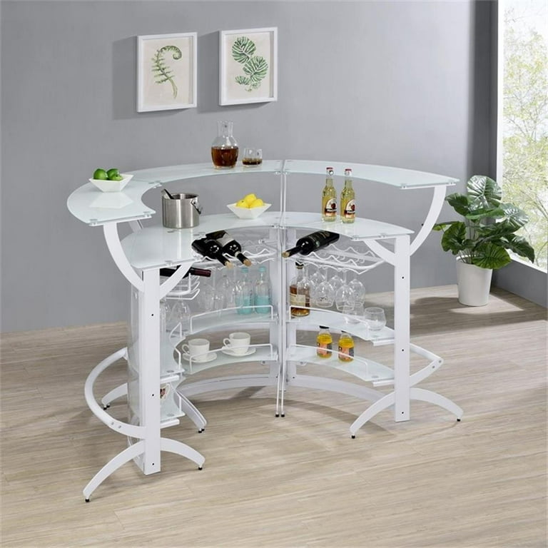 Pemberly Row 2 shelf Modern Metal Curved Home Bar White and Clear Set of 3