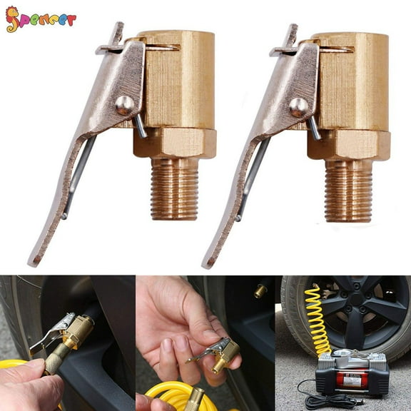 Spencer 2Pcs 8mm Brass Tyre Inflator Valve Connector Air Chuck Tire Clip Lock-on Car Truck