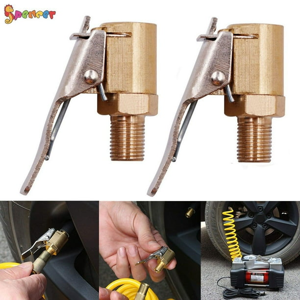 Spencer 2Pcs 8mm Brass Tyre Inflator Valve Connector Air Chuck Tire Clip Lockon Car Truck