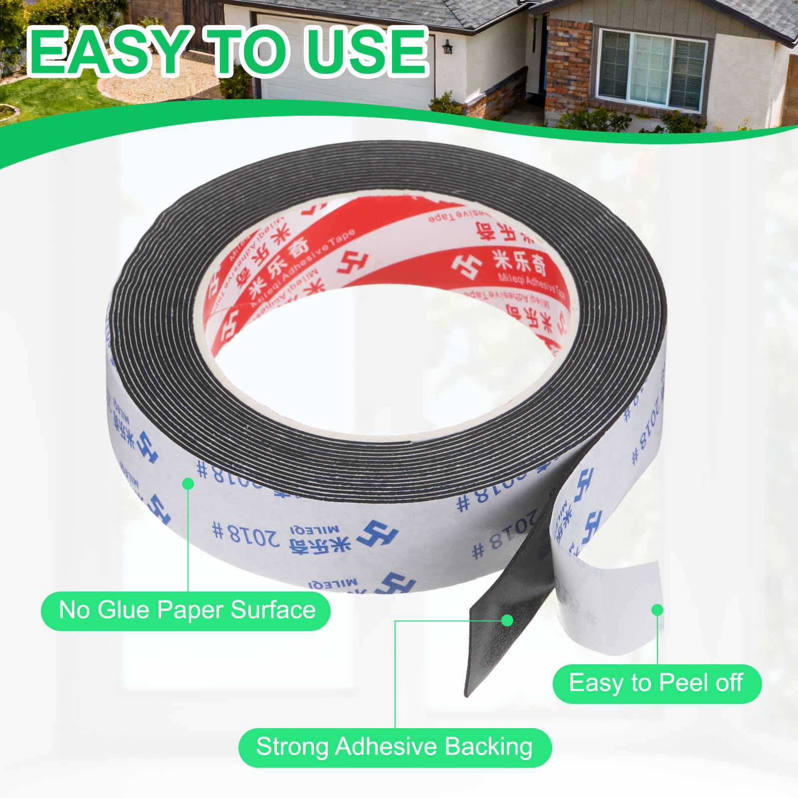 Uxcell 5Roll Sponge Rubber Foam Tape, 63/64" W x 5/64" t x 16.4ft l Self-Adhesive Foam Insulation Tape Weather Stripping for Window Door Soundproofing Weatherstrip AC Seal Strip, Black
