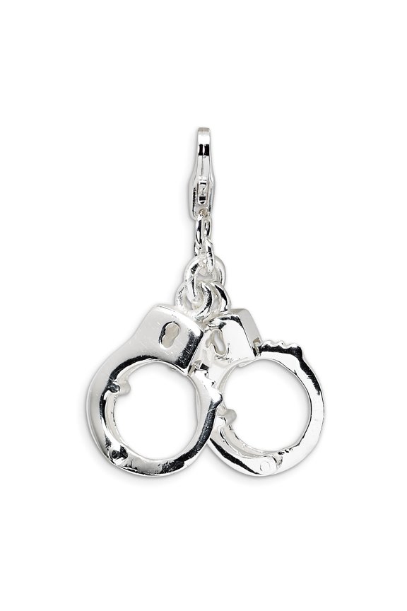 Sterling Silver Amore La Vita Polished 3-D Moveable Hand Cuffs Charm Pendant with Fancy Lobster Clasp