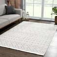 thumbnail image 6 of Hauteloom Broadway Collection Living Room Area Rug - Moroccan Trellis Farmhouse - High Low Fringe Carpet - White, Cream, Gray - 5'3" x 7'3", 6 of 6