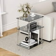 thumbnail image 5 of Tempered Glass Side Tables Set of 2 Acrylic End Table with 3 Storage Shelve Transparent Bedside Simplicity Clear 3-Tier Nightstands for Small Spaces Office Bedroom Living Room Study Black, 5 of 15