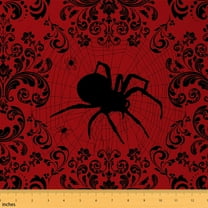 Spider Fabric By The Yard,Spider Web Damask Upholstery Fabric,Halloween Theme Boho Vintage Gothic DIY Decorative Fabric,Animals Bohemian Indoor Outdoor Fabric,Black Red,2 Yards