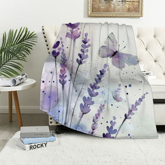 Pratyus Lavender Flowers Butterfly Throw Blanket Cozy Soft Fuzzy Plush Home Decor Long-lasting Blanket for All Seasons 40x50in