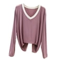 thumbnail image 3 of Liweisiy Women's V Neck Pajama Shirts Long Sleeve Relaxed Fit Cooling Lightweight Tops Summer Casual Bassic Sleepwear Purple XL, 3 of 6