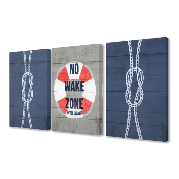 The Stupell Home Decor Collection No Wake Zone Rope And Liferaft 3 Piece Wall Art Set