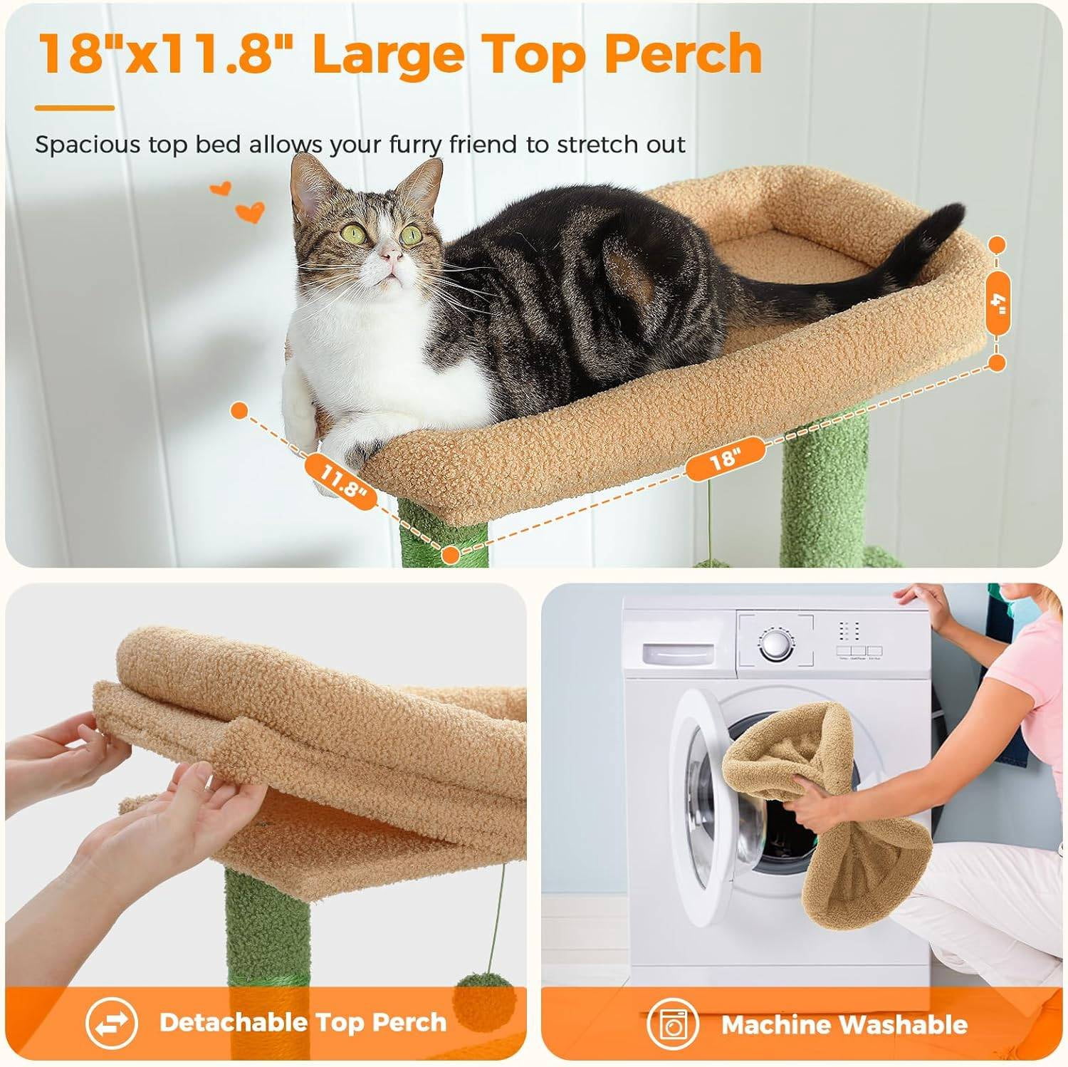 PEQULTI 71'' Large Cat Tree Tower Multi-level Cat Tree with Dual Spacious Condos Indoor Green