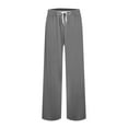 thumbnail image 2 of Tqyyweavej Womens Pants Solid Color Wide Leg Stretchy Athletic Trousers Straight Leg Lounge Drawstring Pants with Pockets Size XS to XL, 2 of 3