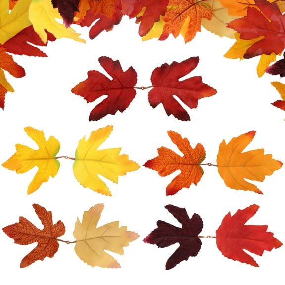 Vignor 50 Pcs 2-leaf 3D Fake Autumn Maple Leaves Bulk Artificial Fall Decor (5-color Assorted pack)