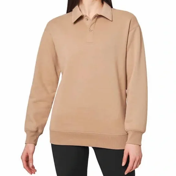 Mondetta Women's Collared Fleece Pullover Top, (Tan) 2X