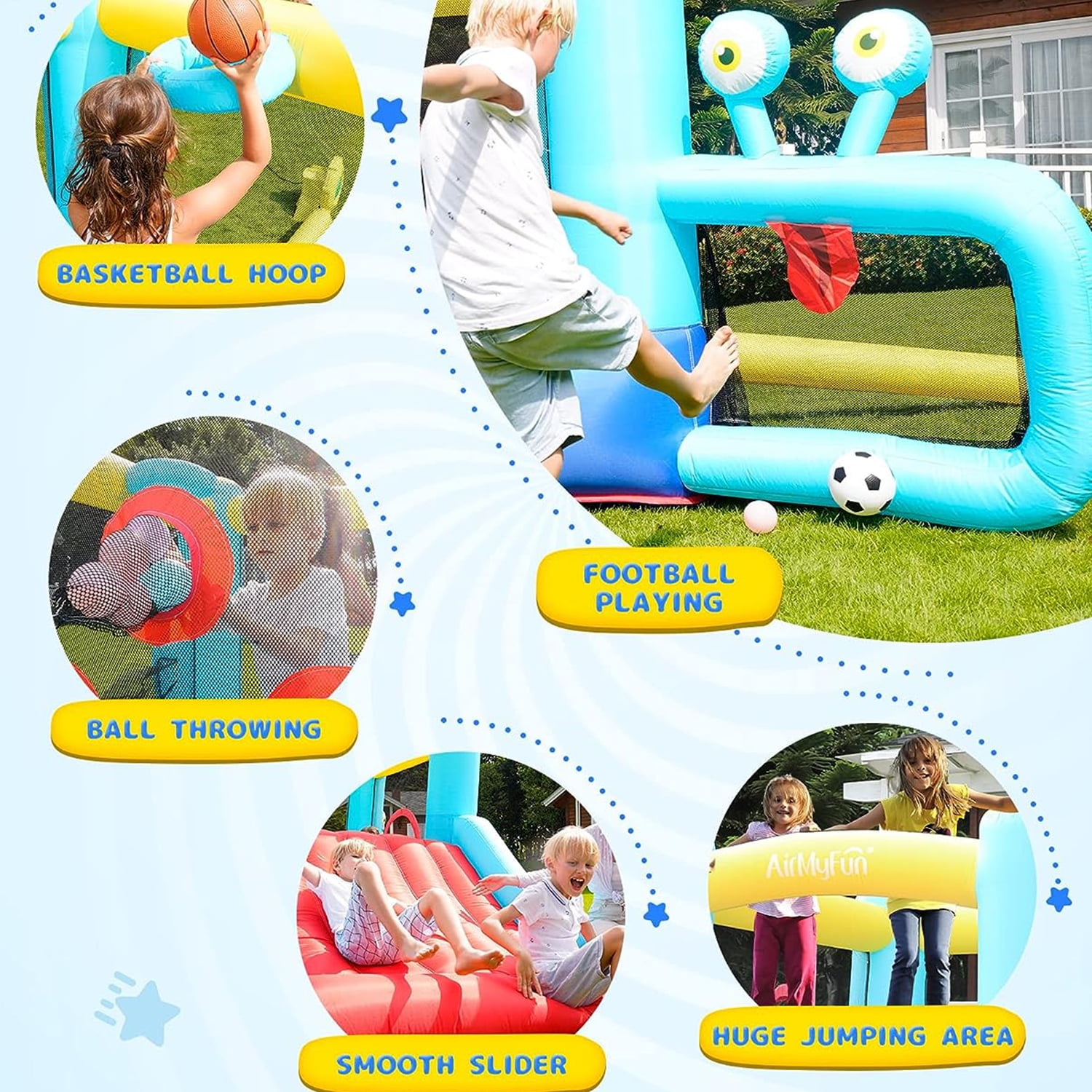 CIPACHO Inflatable Bounce House, Outdoor Inflatable Children's Slide, Jumping Castle with Air Blower, Basketball Hoop, Football Playing