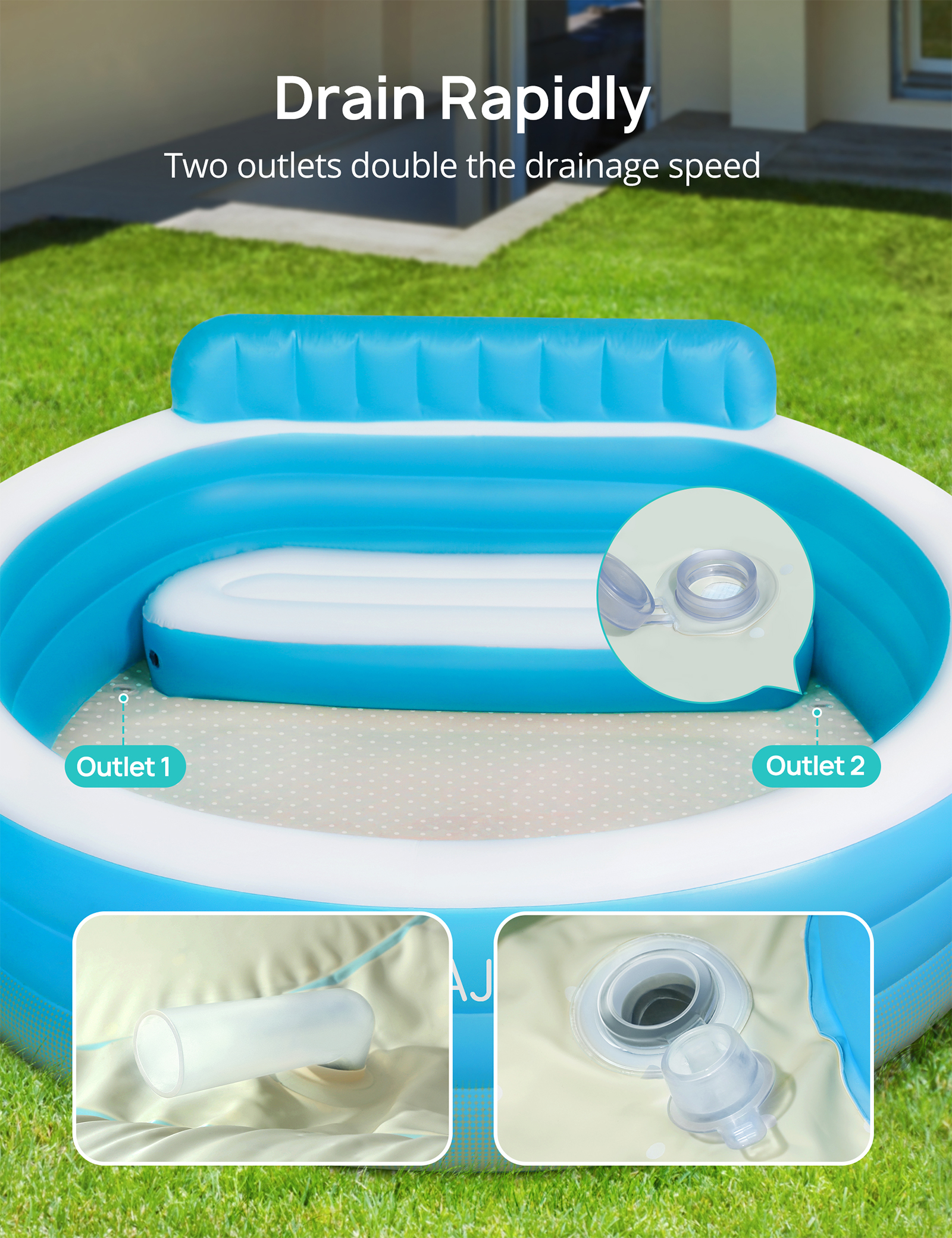 Evajoy Inflatable Pool, Family Lounge Swimming Pool with Seat for Kids Aldult, Round, 7.33 x 7.11 x 2.5 ft - image 3 of 11