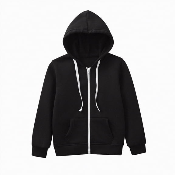 Caqnni Kids Zip Up Hoodie, Boys Little Girls Full Zipper Jacket Hooded Sweatshirt Lightweight Casual Jacket Plain Pullover Sweater Tops Fall Winter Coat Long Sleeve Coat for 6-7 Years