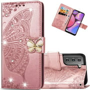 EMAXELER Compatible with Samsung S21 Plus Case Diamond Butterfly Embossing Shockproof Magnetic Retro PU Leather Flip