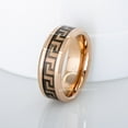 thumbnail image 3 of 2-tone Tungsten Carbide Ring - 8mm Polished Finish Rose Gold Plated Comfort Fit Tungsten Ring with Black Greek Key Inlay, 3 of 5
