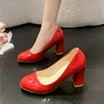 thumbnail image 2 of Red Chunky Heel Pumps For Women With Round Toe And Slip-On Design Ideal For Summer Wear And Comfortable Use, 2 of 8