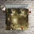 thumbnail image 2 of Ambesonne Urban Quilted Coverlet 3 Pcs, Romantic View Rainy Day, King Size, Sepia, 2 of 2