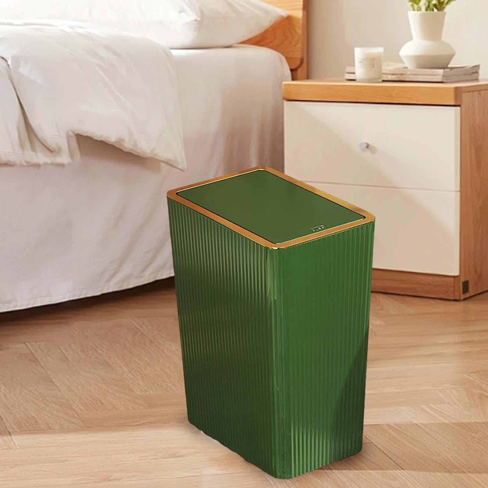 Kitchen Wastebasket with Press Type Lid Narrow Garbage Can, Paper Basket Organizer, Bathroom Trash Can with Lids for Study 15L Green