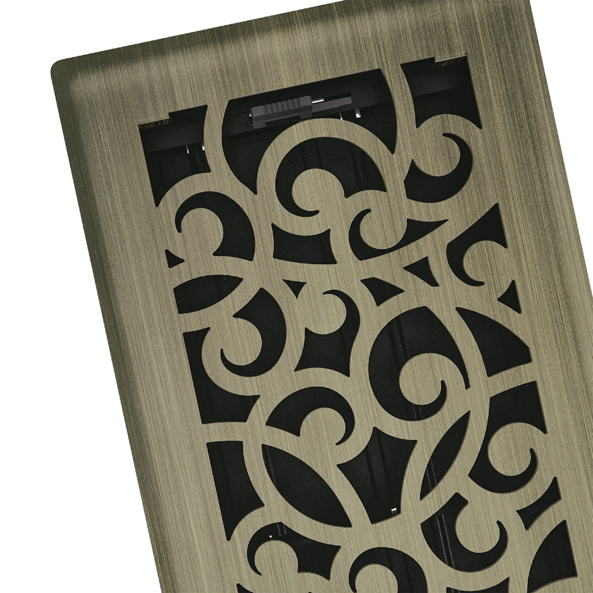 4in x 10in Wonderland Style Vintage Brass Metal Rectangular Floor Register (2 PACK) - Overall 5 1/4" x 11 1/4"