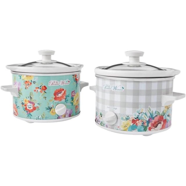 WBTAYB Small 1.5 Quart Slow Cooker 2 Pack Set Sweet Romance Floral and