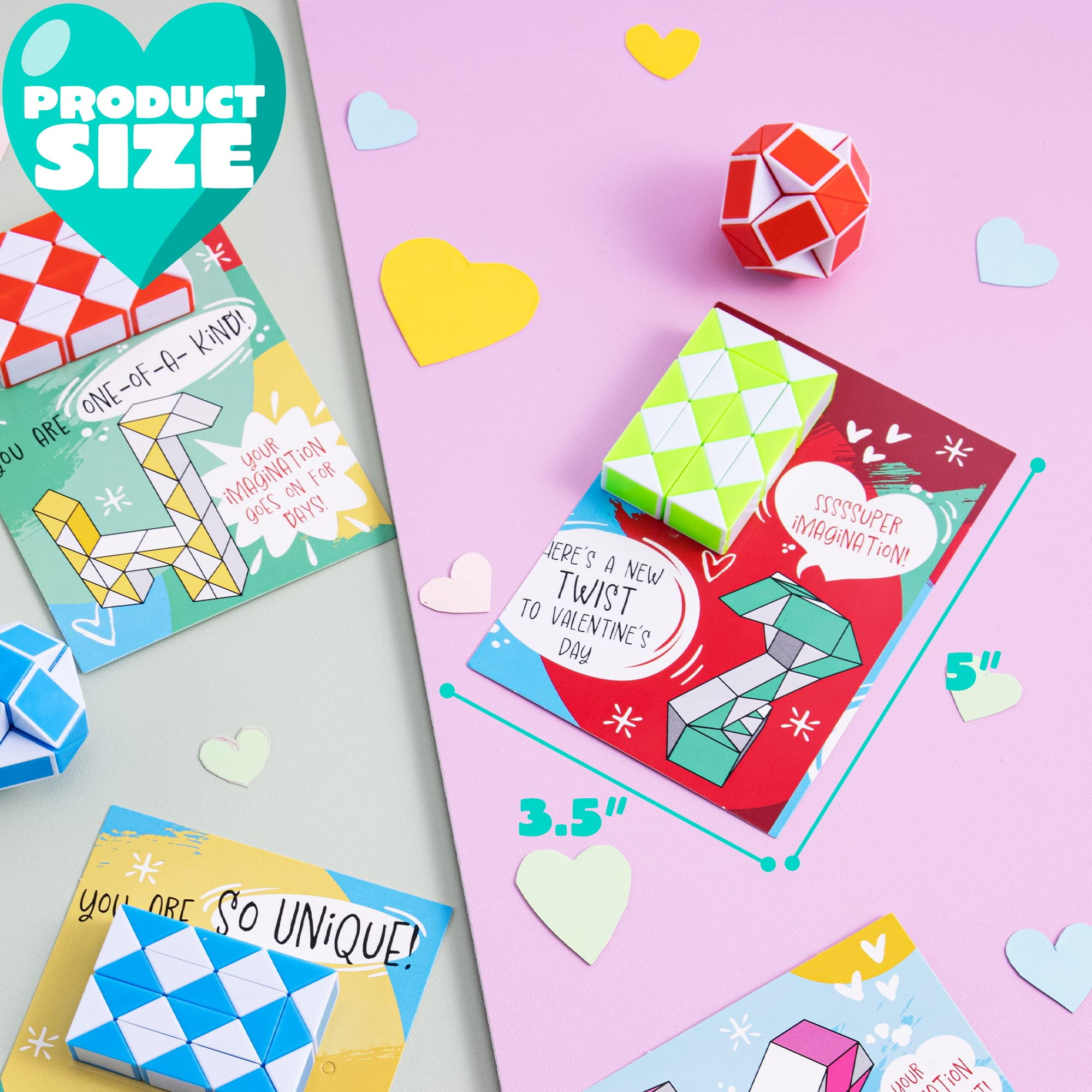 Joyfy 28 Packs Valentine's Day Cards with Fidget Cube Snake Cube Twist Puzzles Toys for Kids Valentine Class Exchange Cards