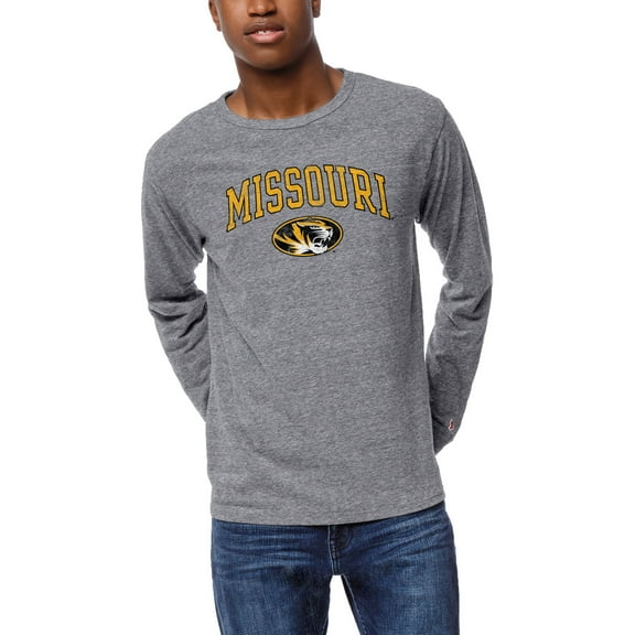 Men's League Collegiate Wear  Heather Gray Missouri Tigers  Victory Falls Tri-Blend Long Sleeve T-Shirt