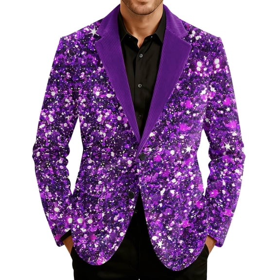 Fat Tuesday Suit Jacket for Men Corduroy Blazer Slim Fit Two Button Sport Coat Vintage Carnival Holiday Party Office Blazer