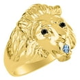 thumbnail image 4 of RYLOS Rings Gold Plated Silver Lion Head Ring Black Diamonds Eyes & Gemstone Mouth Fun Designer Rings Blue Topaz Jewelry Size 7, 4 of 7