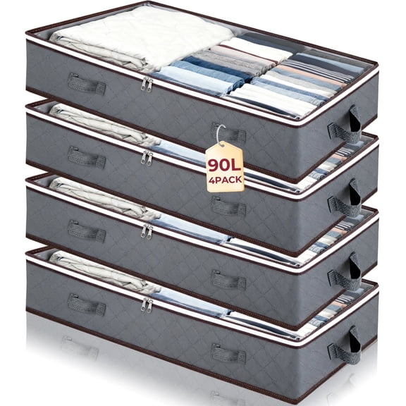 WEENEED 90L Under Bed Storage Bag, Foldable Closet Organizer for Blankets, Towels, Comforter, Sweaters, Linen Sheets