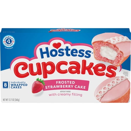 Hostess Cupcakes, Artificially Flavored Strawberry Snack Cakes, 12.7 oz Box (8 Count)