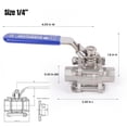 thumbnail image 3 of Válvula de bola Midline Valve de 1/4" de acero inoxidable, de 3 piezas, 3 of 7