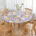 thumbnail image 5 of 44in Round Tablecloth with Elastic Edge, Waterproof Fitted Table Cover for 36-44" Tables, Floral Theme Polyester Reusable Table Cloths Wipe Clean for Picnic, Dining, Outdoor Use and Party Decor, 5 of 7