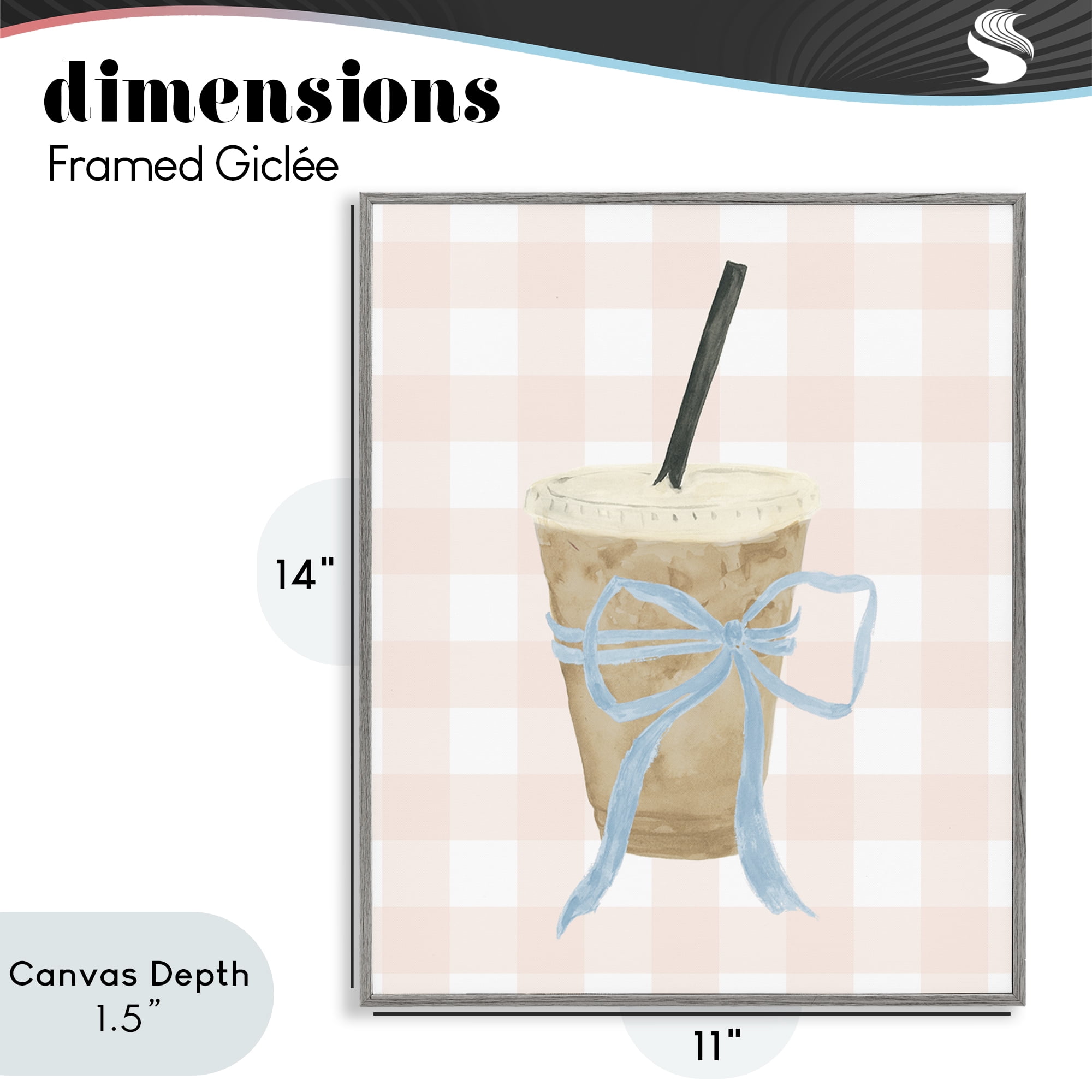 Stupell Industries Iced Coffee on Gingham Gray Framed Giclee Art, design by Lucille Price