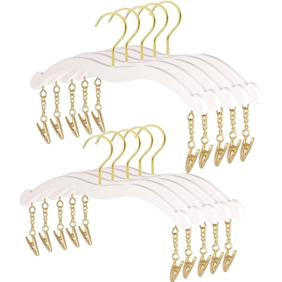 Besser 10 Pack Lingerie Hangers with Gold Metal Clips,Imitation Wood Grain Bralettes Bikini Hangers,Plastic Material Hangers for Bras,Tank Tops,Bralettes, Bikini