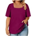 thumbnail image 5 of Npasoilc T-Shirts for Women Plus Size Short Sleeve Crew Neck Solid Color Puff Sleeve Loose Summer Fashion Tops, 5 of 6
