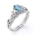 thumbnail image 4 of JeenMata Art Deco Filigree Milgrain - 1.5 Carat Egg Cut Blue Created Aquamarine and Moissanite - Beautiful Leaf Bridal Ring Set - 18K White Gold Plating over Silver, 4 of 6