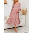 thumbnail image 3 of Wassery Spring Fall Casual Maternity Dress Pregnancy Dress Women Breastfeeding Dresses Long Sleeve Square Neck Pleated Floral Long Dress, 3 of 5