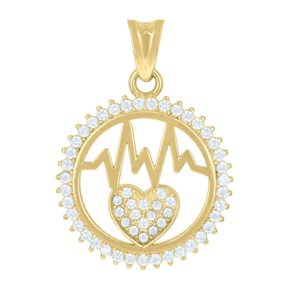 10kt Real Yellow Gold Womens Cubic-Zirconia Heartbeat Heart Charm Pendant